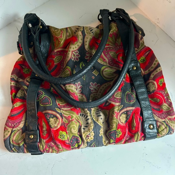 Anthropologie Jasper & Jeera Tote Shoulder Bag Floral Embroidered Canvas Leather - Picture 1 of 10